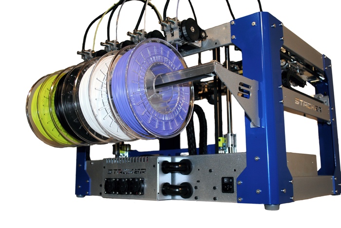 STACKER's Universal Filament Rail holds up to 8 rolls of filament!